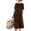 Onsoyours Vestito Donna Manica Corta Vestiti Estivi Girocollo Abito Lungo A-Line Casual Eleganti Abiti da Spiaggia Bottoni Boho Midi Dress con Tasche