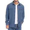 QIXING Camicia da uomo in corduroy, button down, a maniche lunghe, shacket, giacca trucker, autunno inverno, con tasche a patta, Azzurro, L