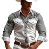 famesale Camicia Grafica Floreale da Uomo Camicie a Maniche Lunghe in Stile retrò Occidentale Camicetta con Colletto a Bavero Button Down Camicetta da Strada all'aperto Casual Top