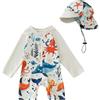 Generico Costume da Bagno per Neonato, Anti-UV, Tuta da Nuoto a Maniche Lunghe e Cappello Bagno Set UPF 5+ Protettivo in Neoprene Solare Muta Surf Swimsuit Spiaggia Mare Piscina, Spiaggia, Immersioni