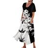 Generic Abito da donna per allenamento, da spiaggia, linea a A, ampio, a girocollo, a maniche corte, comodo, casual, carino, svasato, con tasche, scollo a V, Nero , XXL