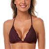 SHEKINI Reggiseno in Pizzo per Donna Senza Fili Triangolo Imbottito Bralette da Donna con Chiusura Anteriore Reggiseni Halter per Donna, Borgogna, M