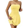 AIEOE Estate Eleganti Mini Abiti con Doppio Orlo A-Line Signore Sexy Corti Cocktail Guaina per Donne Party Club Taglia L Giallo