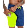 Atforna Costume da bagno da uomo, lungo, 2 in 1, con compressione, ad asciugatura rapida, traspirante, con chiusura lampo, coulisse regolabile