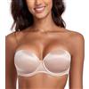 Lemorosy Reggiseno Push Up Senza Spalline Donna con Ferretto(Beige,1D)