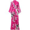 BABEYOND vestaglia da donna maxi lunga in seta, in raso, kimono con motivo a pavone, accappatoio, vestaglia lunga, vestaglia da notte, vestaglia per pigiama party, rosarosso, Einheitsgröße Große