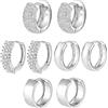 ALEXCRAFT 4 Paia Orecchini a Cerchio Donna in Argento 925, in Oro Bianco Lucido/Ruvido e Orecchini Argento 925 Spessi con Zirconi Cubici Scintillanti