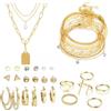 CHarmeFleur 33 pezzi Set di gioielli dorati per donne Gioielli di moda Set collana bracciale anello orecchini placcati in oro Set di gioielli per donne