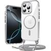 Galful Magnetica Custodia per iPhone 14 Pro con Cordino Compatibile con MagSafe Traslucida Cover PC Sottile TPU Antiurto Protettiva Trasparente Case con Nylon Catena Collana Tracolla-Grigio