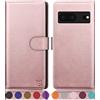 SUANPOT Cover per Google Pixel 7 5G Blocco RFID Portafoglio Slot CarteSupporto Cellulare Magnetica custodia Pelle Sintetica Cover per Pixel 7 Oro Rosa