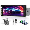 Wootootoo Autoradio Bluetooth 1 DIN Compatibile con Senza fili CarPlay & Android Auto,6,9 pollici HD Touchscreen Lettore,FM/AM/RDS Radio/Bluetooth Vivavoce/Mirror Link/TypeC/Microfono con Telecamera Posteriore