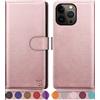 SUANPOT Cover per iPhone 14 Pro Max 6.7 Blocco RFID Portafoglio Slot CarteSupporto Cellulare Magnetica custodia Pelle Sintetica Cover per apple 14 Pro Max Oro Rosa