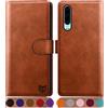 SUANPOT Cover per Huawei P30 Blocco RFID Portafoglio Slot CarteSupporto Cellulare Magnetica custodia Pelle Sintetica Cover per Huawei P30 Marrone Chiaro
