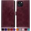 SUANPOT Cover per iPhone 14 6.1 Blocco RFID Portafoglio Slot CarteSupporto Cellulare Magnetica custodia Pelle Sintetica Cover per apple 14 6.1 Vino Rosso
