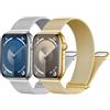 LEIXIUER 2 Pezzi Orologio Cinturini Maglia Milanese per Apple Watch 49mm 45mm 44mm 42mm 41mm 40mm 38mm,Magnetic Cinturino in Acciaio Inossidabile, per iWatch Ultra 2 Ultra Series 9 8 7 6 5 4 3(Argento/Oro)