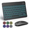 TECURS Set Tastiera e Mouse Wireless Bluetooth, Tastiera e Mouse Portatile Sottile Silenziosa Ricaricabile Retroilluminata per iPad Tablet/PC/iOS/Android/Windows, Layout QWERTY Italiano, Nero