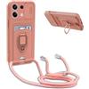 YFSYLL Cover Compatibile con Xiaomi Redmi Note 13 Pro 4G (No para 5G) con Cordino,Custodia con Cordino Silicone Cover,Protezione Fotocamera,360°Anello Supporto,Porta Carte,Pink