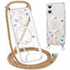 Gcxvaoi Magnetica Cover con Cordino per iPhone 17, Aesthetic Fiori Disegni Custodia con Collana Tracolla Laccio Corda Compatibile con MagSafe, Trasparente Silicone Antiurto Case per iPhone 17, 03
