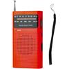 Feriany Mini radio portatile a banda intera AM FM con puntatore tascabile per , analogico, rosso