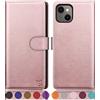 SUANPOT Cover per iPhone 13 6,1 pollici Blocco RFID Portafoglio Slot CarteSupporto Cellulare Magnetica custodia Pelle Sintetica Cover per apple 13 Oro Rosa