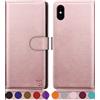 SUANPOT Cover per iPhone XS Max 6,5 pollici Blocco RFID Portafoglio Slot CarteSupporto Cellulare Magnetica custodia Pelle Sintetica Cover per apple XS Max Oro Rosa
