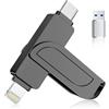 Gaulau [Senza App] Gaulau Chiavetta USB 512GB per iPhone Certificato MFi,3 in 1 Chiavetta USB-C Lightning USB 3.0,Pendrive Memoria Externa per iPhone/iPad/Smartphone Android OTG/Mac/PC,Nero