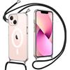 Pnakqil Cover Cordino per iPhone 13 Mini, Compatibile con MagSafe,Trasparente Silicone Magnetico Integrato Custodia con Collana per iPhone 13 Mini, Tracolla Catena -Nero
