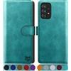 SUANPOT Cover per Samsung Galaxy A53 5G Blocco RFID Portafoglio Slot CarteSupporto Cellulare Magnetica custodia Pelle Sintetica Cover per Samsung A53 5G Blu verde