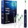 7AM2M Spazzolino da denti ad ultrasuoni per adulti e bambini, 6 testine di tipo C, ricaricabile, 120 giorni, 5 modalità, 40.000 VPM, timer intelligente 2 minuti, blu navy