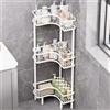 Biutimarden 3 Tier per Mensola Doccia con 4 Ganci su Ogni Mensola per Doccia Impermeabile Scaffale Angolare da Terra Grande Capacità Scaffale Bagno per Bagno Cucina (Bianco)