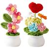 InteDesign 2 piante floreali a forma di cuore all'uncinetto, fiori fatti a mano, fiori all'uncinetto simulati piccoli fiori in vaso, bouquet rosso lavorato a maglia, per casa, ufficio, scrivania