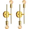 LQUNFYL 2 Pezzi Applique da Parete Interno Vintage con Doppio Braccio, 2 Luci Circolare Applique Oro Orientabile Metallo Industrial, Lampada Muro, Appliques Specchio Bagno, Luce da Parete E27 per Soffitto