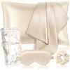 Miss Adola Mulberry, 1 federa in seta per capelli e pelle, 19 momme, standard, 75 x 50 cm, con maschera per gli occhi e scrunchie, federa in morbida seta, regalo per dormire, da donna, colore: oro