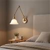 B·LED BARCELONA LED BARCELONA LED Applique da Parete con Braccio Articolato in Metallo Dorato/Rame e Paralume in Vetro Bianco, Retrò, Moderno e Minimalista, Ideale per Camera da Letto, Soggiorno, Sala da Pranzo e Ufficio
