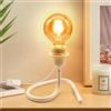LQUNFYL Lampada da Tavolo, 240CM Cavo, Bianco Metallo Portalampada E27 con Interruttore, Lampada da Scrivania, Lampada da Comodino, Supporto Triangolare Stabile, Stile Moderno e Minimalista, DIY Paralume