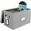 Woodoulogy Scatola portaoggetti per dischi in vinile per LP da 7/45 giri, custodia grigia con coperchio, può contenere fino a 80 album, porta CD per riprodurre musica, organizer pieghevole con maniglia
