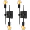 LQUNFYL 2 Pezzi Applique da Parete Interno Vintage con Doppio Braccio, 2 Luci Nero Quadrato Applique Industrial, Lampada da Parete Orientabile Metallo, E27 Appliques Specchio Bagno, Illuminazione Interna