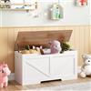 HOOBRO Cassapanca, Panca Contenitore per Bambini, con Cerniere di Sicurezza, Grande Piano, Manico Incorporato, Poggiapiedi, Baule per Giocattoli, Sgabello, 100 cm, Bianco e Noce EWH771CW01G1