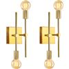 LQUNFYL 2 Pezzi Applique da Parete Interno Vintage con Doppio Braccio, Oro Quadrato Applique Industrial, Lampada da Parete Orientabile Metallo, Appliques 2 Luci E27, Faretto da Muro, Luce Specchio Bagno
