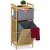 Relaxdays Scaffale Portabiancheria da Bagno, Cesto per Biancheria 30 L e Cassetto, HLP: 95x40x33 cm, in bambù, Naturale