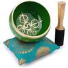 Ajuny Ciotola Tibetana Buddista - Freccia Yin/Yang - Suono di Meditazione Campana OM Verde - Diametro 4 Pollici per Accessori per Rilassamento e Meditazione - Bastone e Cuscino Inclusi
