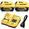Amoresbat 2 Pezzi 5500mAh Ricambio per Dewalt Batteria 18V 5.5Ah + Caricabatterie DCB107 10.8V-20V per DCB184 DCB180 DCB181 DCB182 DCB200 DCB201 DCB204 con indicatore LED