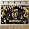 NEONSKY Striscione di Compleanno 18 30 40 50 60 70 80 Anni, Compleanno Festa Decorazioni Oro Nero, Fondale per Decorazioni del Buon Compleanno Decorazione 180x115 cm, (60 Anni)
