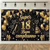 NEONSKY Striscione di Compleanno 18 30 40 50 60 70 80 Anni, Compleanno Festa Decorazioni Oro Nero, Fondale per Decorazioni del Buon Compleanno Decorazione 180x115 cm, (18 Anni)