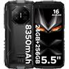 Luzglo Fire 3 Ultra Rugged Smartphone, 8350mAh Android 16, 24GB+256GB, Unisoc T7200 Octa Core, 5.5" IPS HD+ Display, 16MP+20MP, Octa Core, Widevine L1/Fingerprint ID/Face Unlock/NFC- Grigio