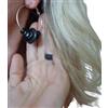 Generico ๑ஐ- CREOLI NERI DA 4 CM REALIZZATI IN COCCO E LEGNO -ஐ๑ orecchini tribali accattivanti in nero e argento di grandi dimensioni