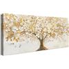 HALFLEMART Stampa su tela con cornice Bianco Fiori Oro Foglie Albero Pittura Quadri su tela Autunno Astratto Albero della Vita Quadri Moderni Poster Stampe da Parete Soggiorno Camera da Letto 50x120cm