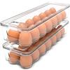 Kichly Contenitore per uova per frigorifero, contenitore per 14 uova con coperchio e manico, porta uova per frigorifero, contenitore per uova e vassoio per uova (trasparente, confezione da 2)