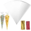 OMBRISA Sacchetti Trasparenti per Caramelle 100 PCS, Cono Caramelle Borse 25x13 cm, per Biscotti, Sacchetti Conici con 100Nastro Oro, per Sacchetti Regalo da Regalare