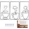 jinminamz Decorazione da Parete in Metallo, Decorazioni da Parete Ferro Tazze Di Caffè Astratti Minimalista Quadro Per Caffè Cucina Sala Da tè Ristorante Home Decor, 3 Pezzi Nero, 24 x 12 cm